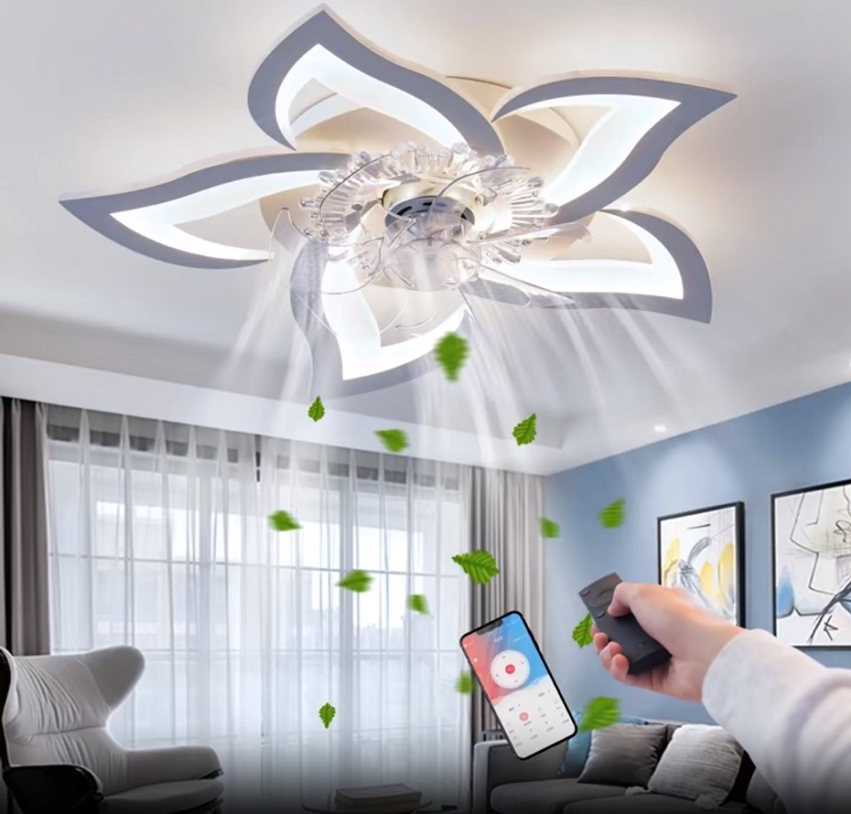 Equivera Plafonniere met Ventilator - Plafondventilator - Plafondventilator Afstandsbediening - Plafondventilator Slaapkamer - Plafond Ventilator met Verlichting - Plafondlamp - Plafonniere - Ideaal voor in uw slaapkamer!