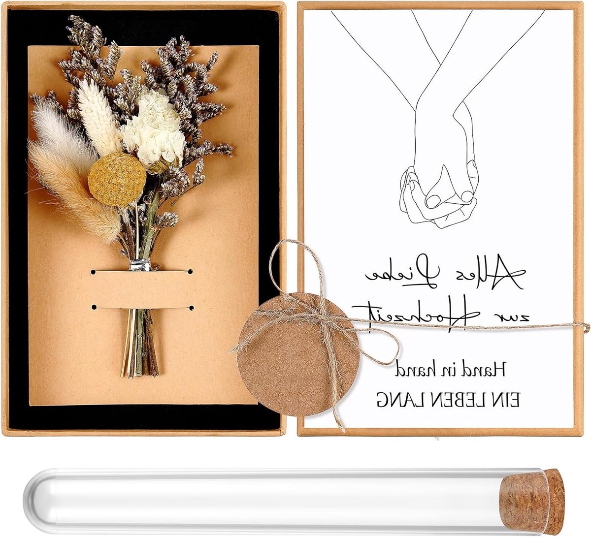 Bruiloft Geld Geschenk Set met Gedroogde Bloemen, Wenskaart, Plastic Testbuis en Cadeaubox voor het Bruidspaar