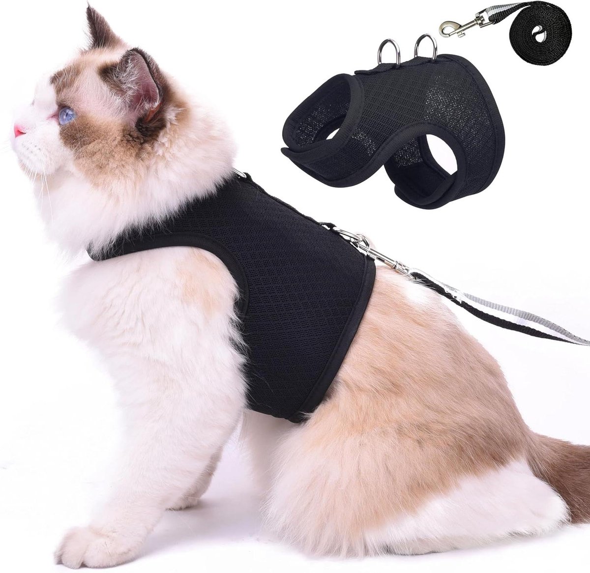 Katten Harnas Riem - Kat Tuigje - Buiten Wandelen - Ontsnappingsbestendig Ontwerp - XS 2-4LBS - Zwart