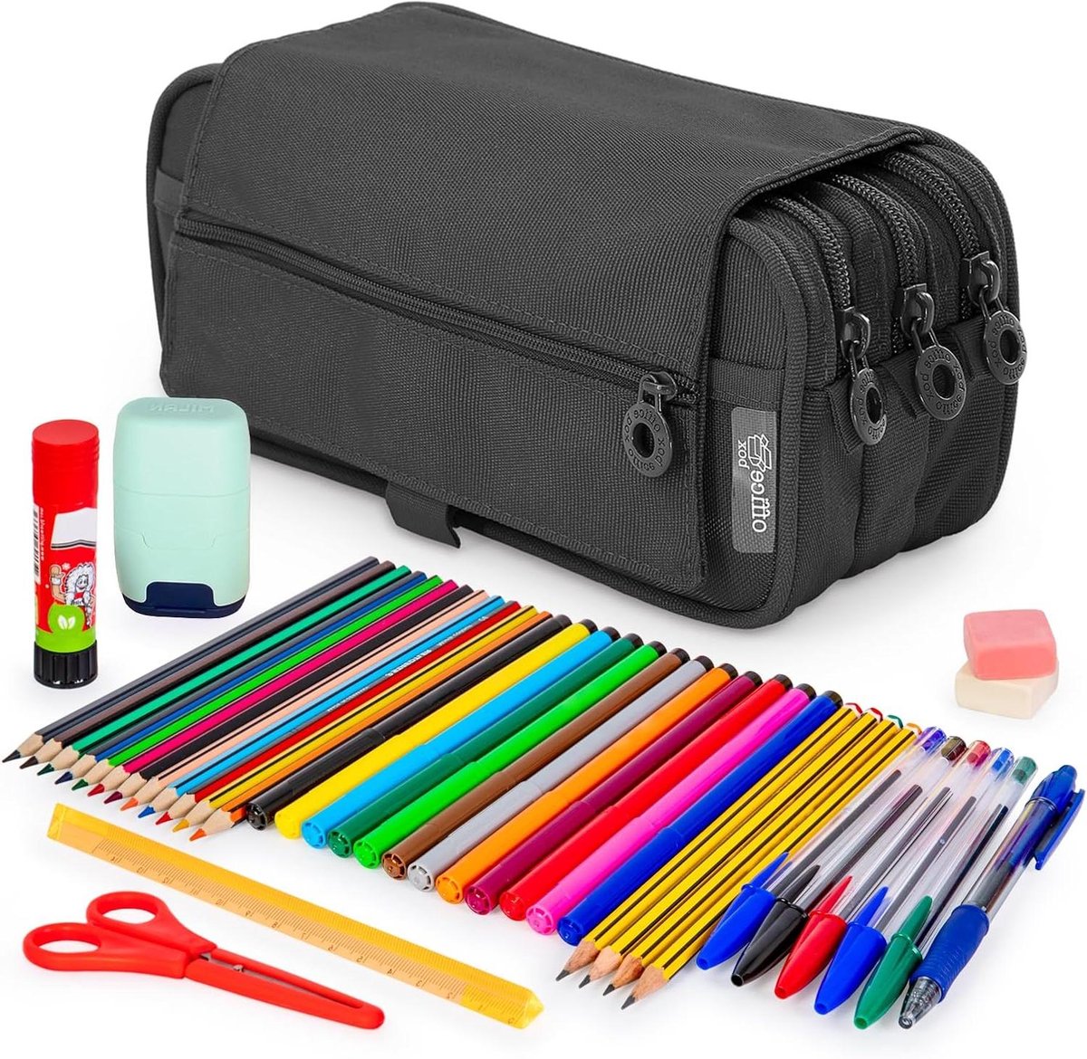 Schoolmap met etui - Etui set Pennenmap - Schoolbenodigdheden organiseren - Drievoudige ritssluiting - 22 x 11 x 9 cm