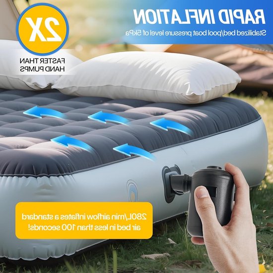 Elektrische luchtpomp, 3600 mAh, USB-oplaadbare accupomp, mini-luchtpomp, elektrische inflator, 280 l/min, met set van 4 sproeiers, digitale accu-indicator, draagbaar voor luchtmatras, zwemring van Merkloos — afbeelding 3
