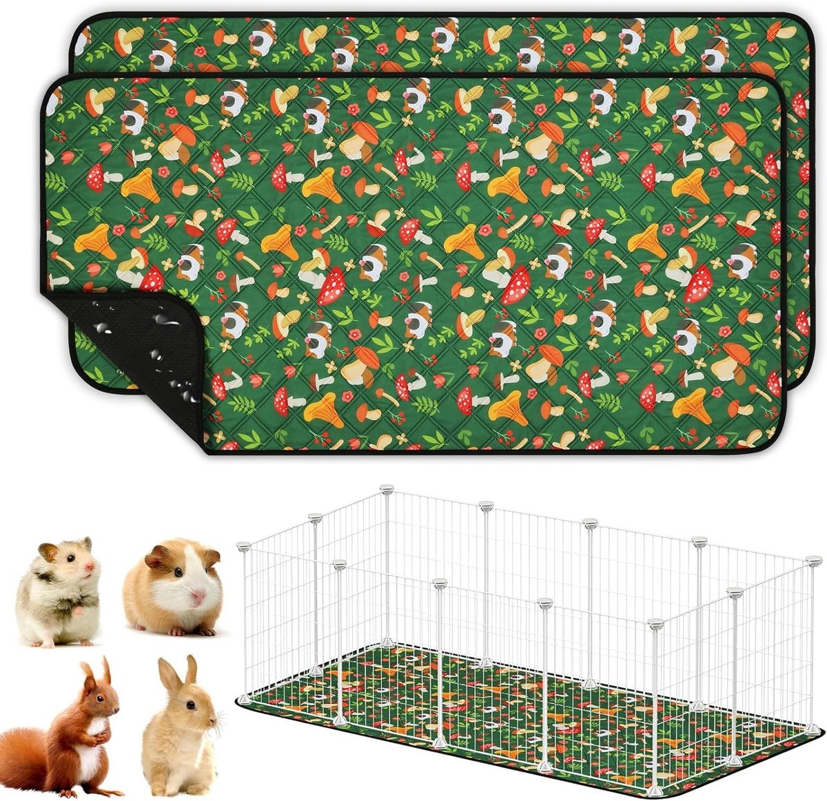 SnelShoppen - Guinea Pig Cage Liner - Herbruikbare Waterdichte Bodembedekking - Absorberende Slapende Mat - Antislip Mat voor Kleine Dieren - 2 Stuks