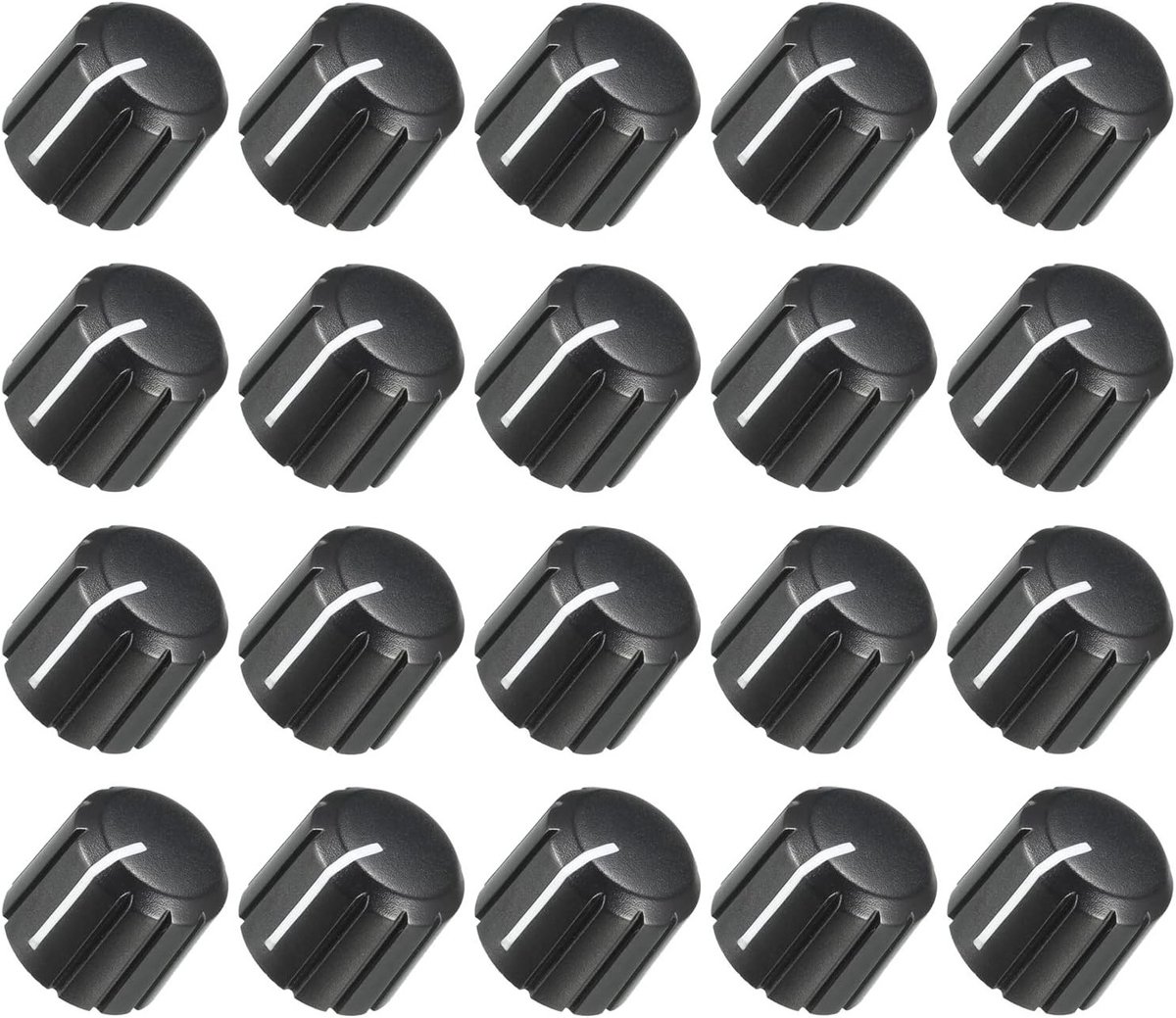 Knoppen voor Potentiometers, 20 Stuks, Knurled Shaft Inserts, D-Type Schakelknoppen voor Audioapparatuur - 15 x 13.5 mm/6 mm, Zwart en Wit, Ideaal voor DIY Projecten en Geluidsinstallaties