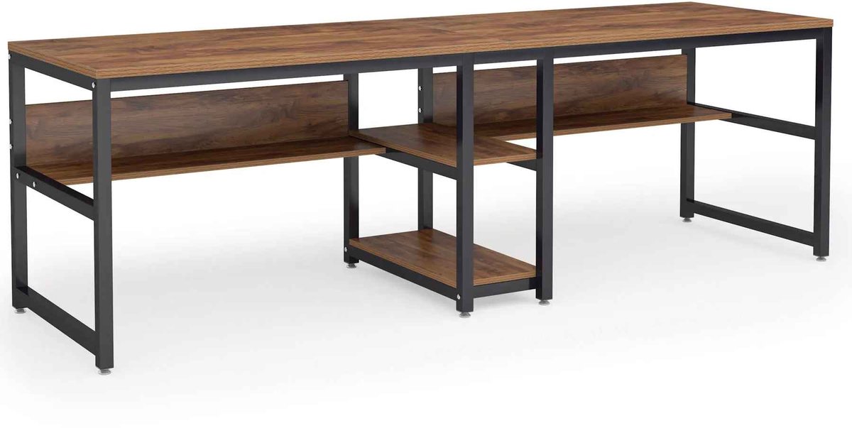 C. , R. E. CORE Bureau - Twee persoons bureau - Met boekenplank en opslag - 200cm Extra lang computerbureau - 200x60x75cm - Rustiek bruin
