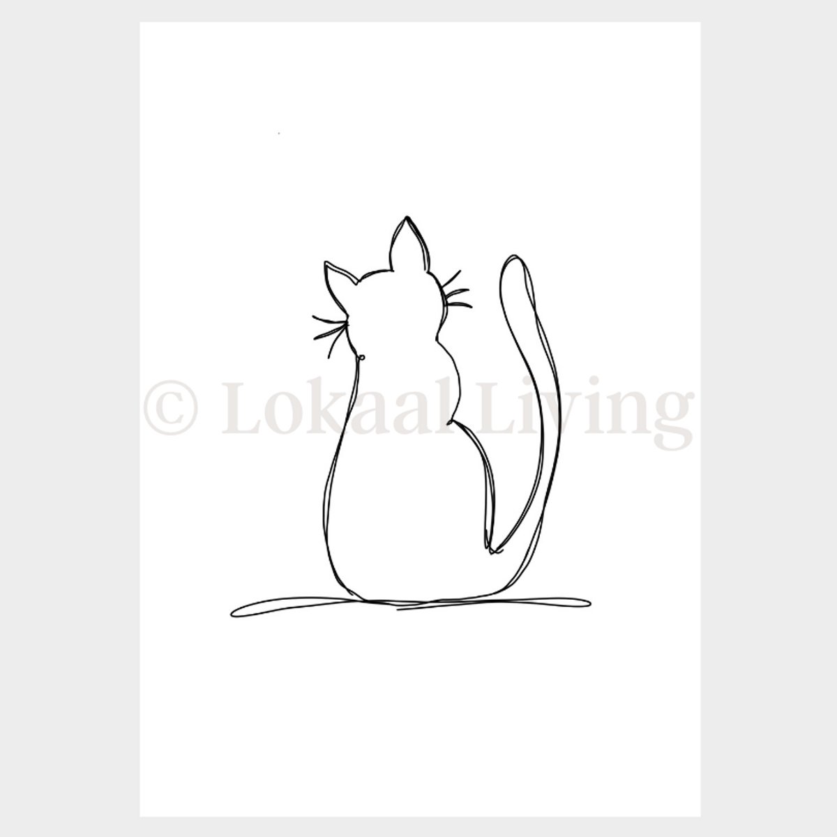 Lokaal Living - a4 poster - Moos - kat - one line - line art - zwart wit