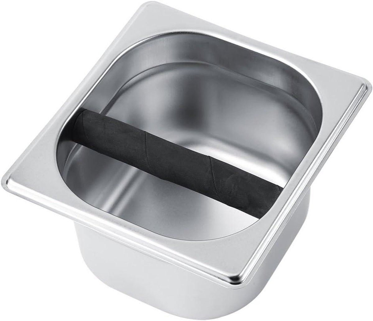Koffie Klopdoos - Espresso Bak - Koffiedik Verwijderen - Met Rubberen Bar - 17.5 cm Breed - Zilver