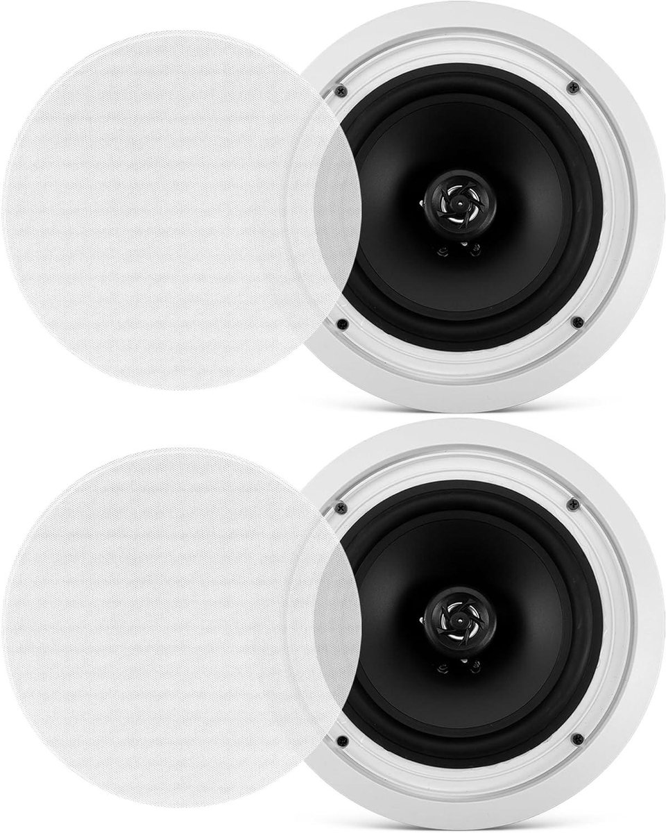 Plafondluidsprekers - Inbouw speakers - Muziek in huis - 70 Volt transformator - 8 inch - Wit