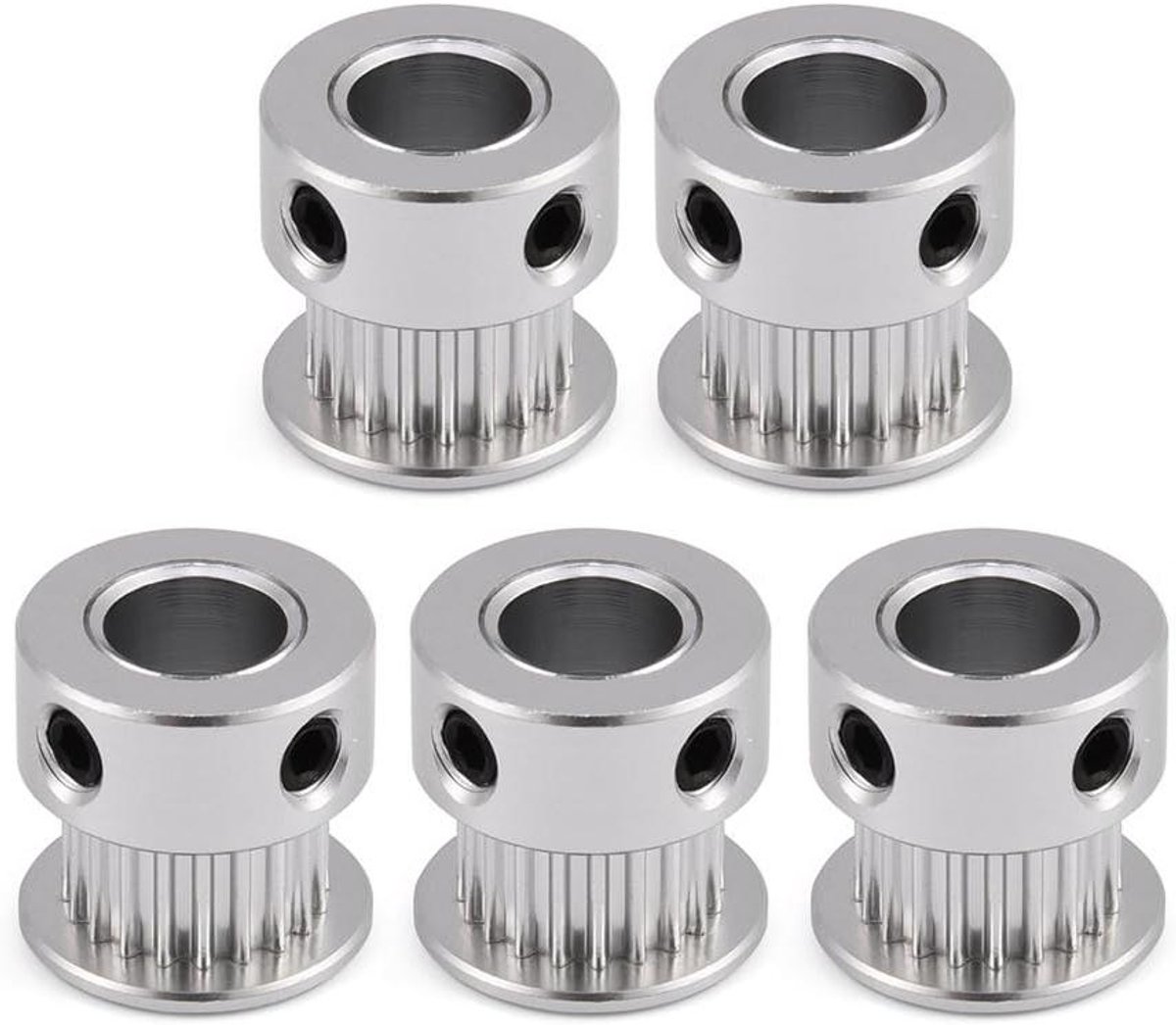 Tandriemschijf Set - Spanrollen - 3D Printer Bouw - Aluminiumlegering - 20 Tanden - Zilver