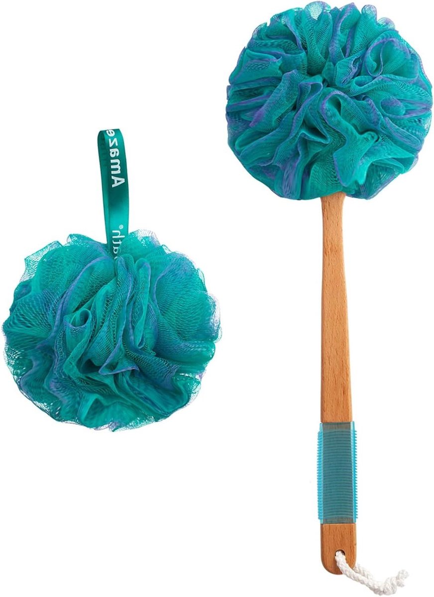 Douche spons - Bad borstel - Rug reinigen - Lange steel - 42 cm - Groen