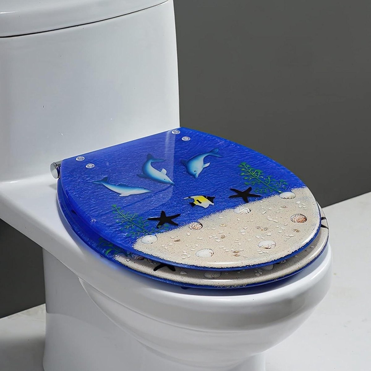 Hars toiletbril - WC deksel - Stille sluiting - Snelbevestigende hardware - 36x42 cm - Grijs