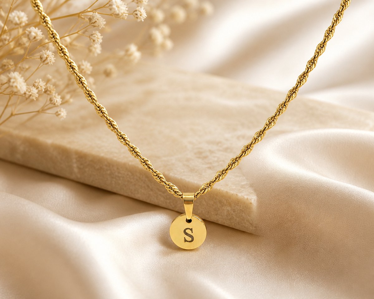Ketting Julia Goud gepersonaliseerd sieraad met letter naar keuze gegraveerd, leuk persoonlijk cadeau voor moeder, vrouw of vriendin.