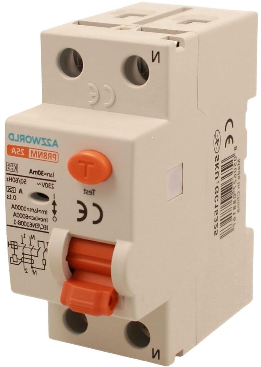 Aardlekschakelaar Type A - RCCB Klasse A - Elektrische Veiligheid - 2-polig 25A 6kA - 30 mA Gevoeligheid - Grijs