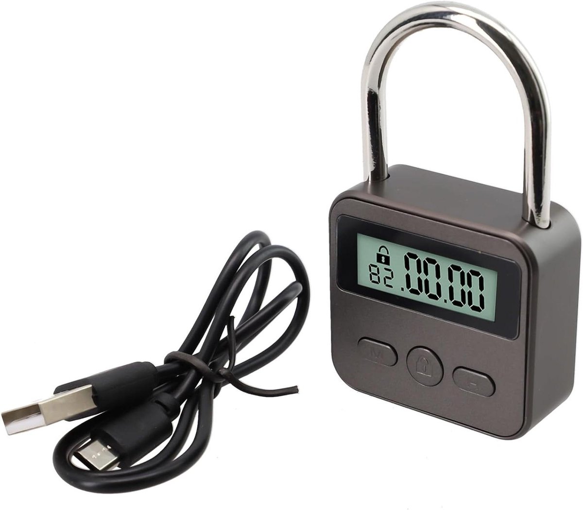 Digitale Timer Lock - Slim Hangslot - Opbergkasten Beveiligen - Oplaadbaar Via USB - 8.5 cm Breed - Grijs