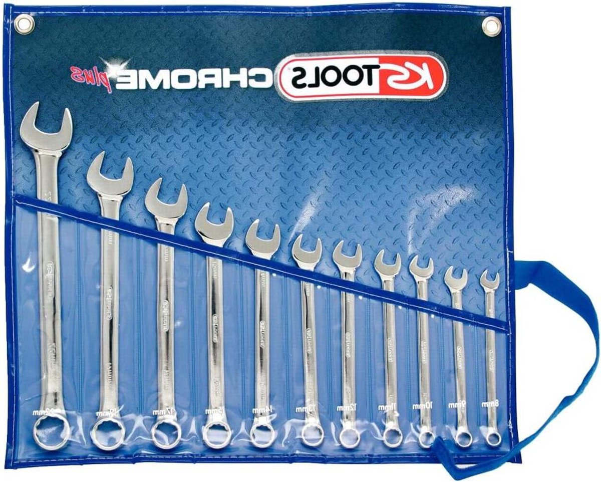 Ringsteeksleutelset Gebogen - Combinatiesleutels Set - Mechanisch Werk - FlankTraction Profiel - 11-delig - Zilverkleurig