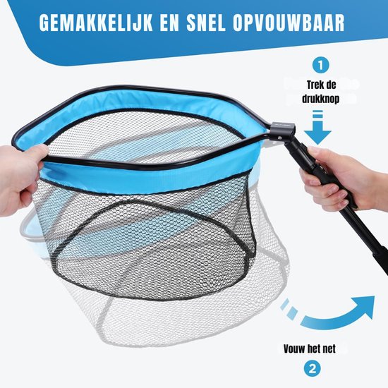 YOR® Schepnet Vissen - Visnet - Telescoop Schepnet - Duurzaam Net met Rubberen Coating - Zwart/Blauw - 39cm x 31cm x 5cm van Merkloos — afbeelding 2
