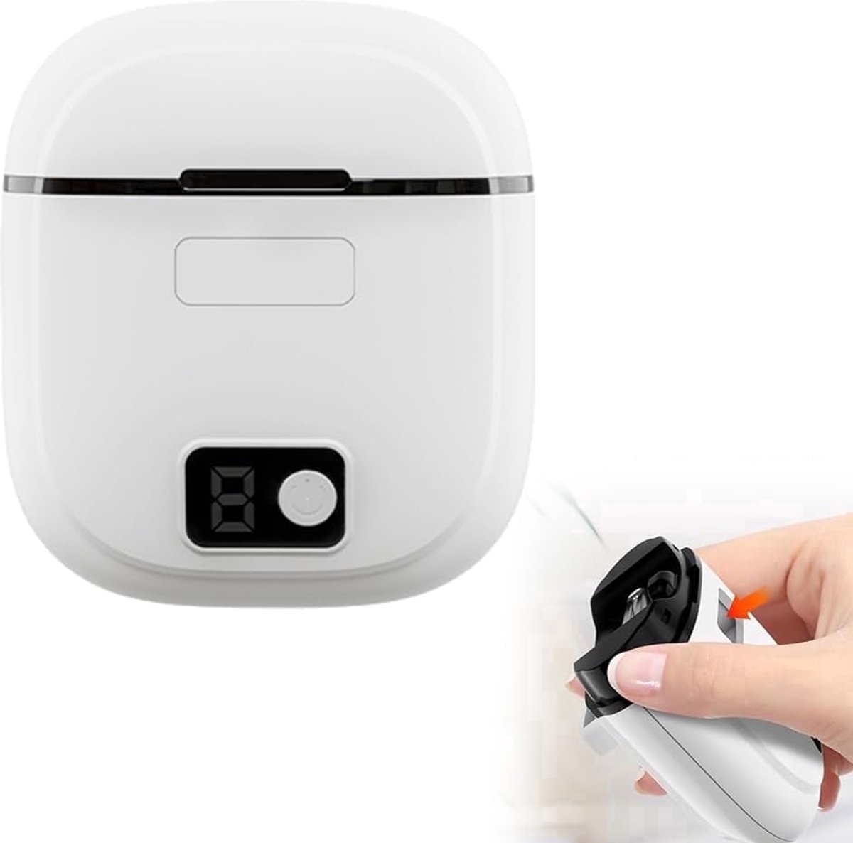 Deze elektrische automatische nagelknipper heeft een lampje en drie snelheidsstanden. Het 2-in-1 ontwerp combineert een nagelknipper en een nagelvijl en is voorzien van een opbergvakje.