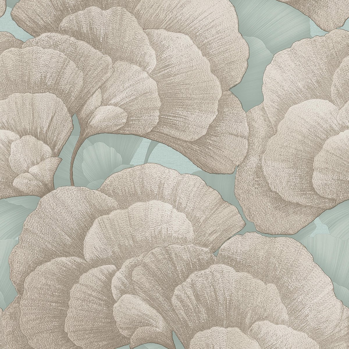 Bloemen behang Profhome RE521015-DI vliesbehang hardvinyl warmdruk in reliëf gestempeld met bloemmotief en parelmoer effect blauw pastelturquoise parelwit 5,33 m2