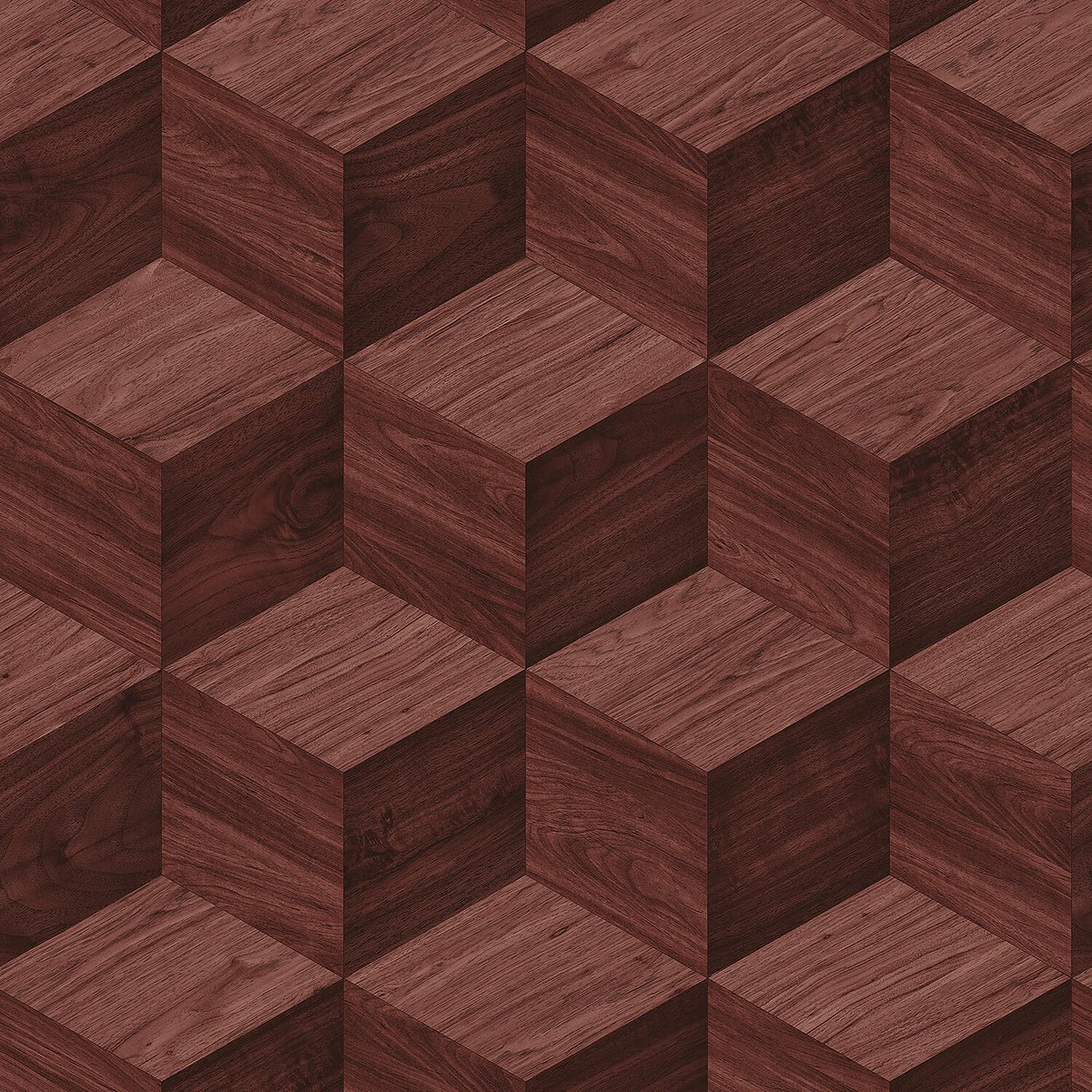 Hout behang Profhome RE521096-DI vliesbehang hardvinyl warmdruk in reliëf gestempeld 3D subtiel glanzend rood kastanjebruin mahoniebruin 5,33 m2