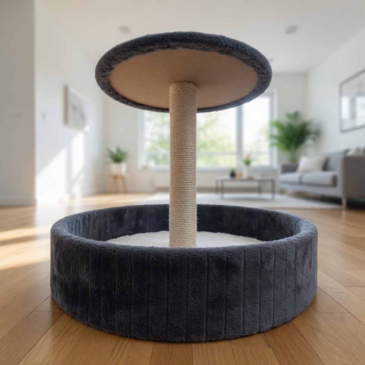 Compacte Kattenboom 34 cm – Kattenkrabpaal voor Kittens met Sisal Krabpaal, Zachte Pluche Ligplek & Stevige Basis – Mini Kattentoren Speel- en Rustplek – 40x30x34 cm - Ganeey