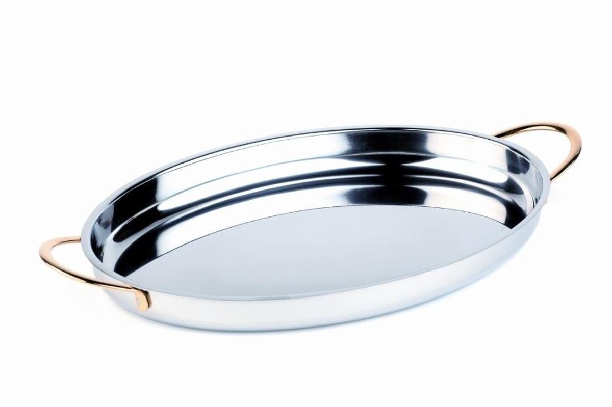 Rvs Pan - Serveerpan Goud - Eten Presenteren - Vergulde Handvatten - 26.5 cm - Zilverkleurig