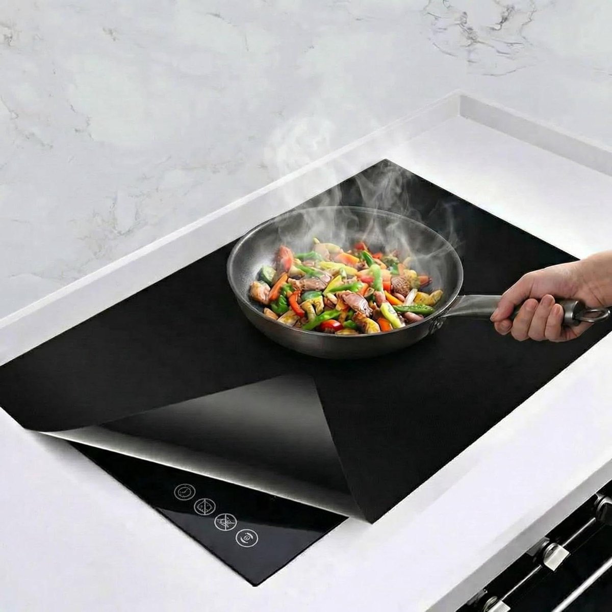 Kookplaat Beschermmat Inductie Onderlegger Keuken Werkblad Hittebestendig Duurzaam 78 x 52 cm Zwart