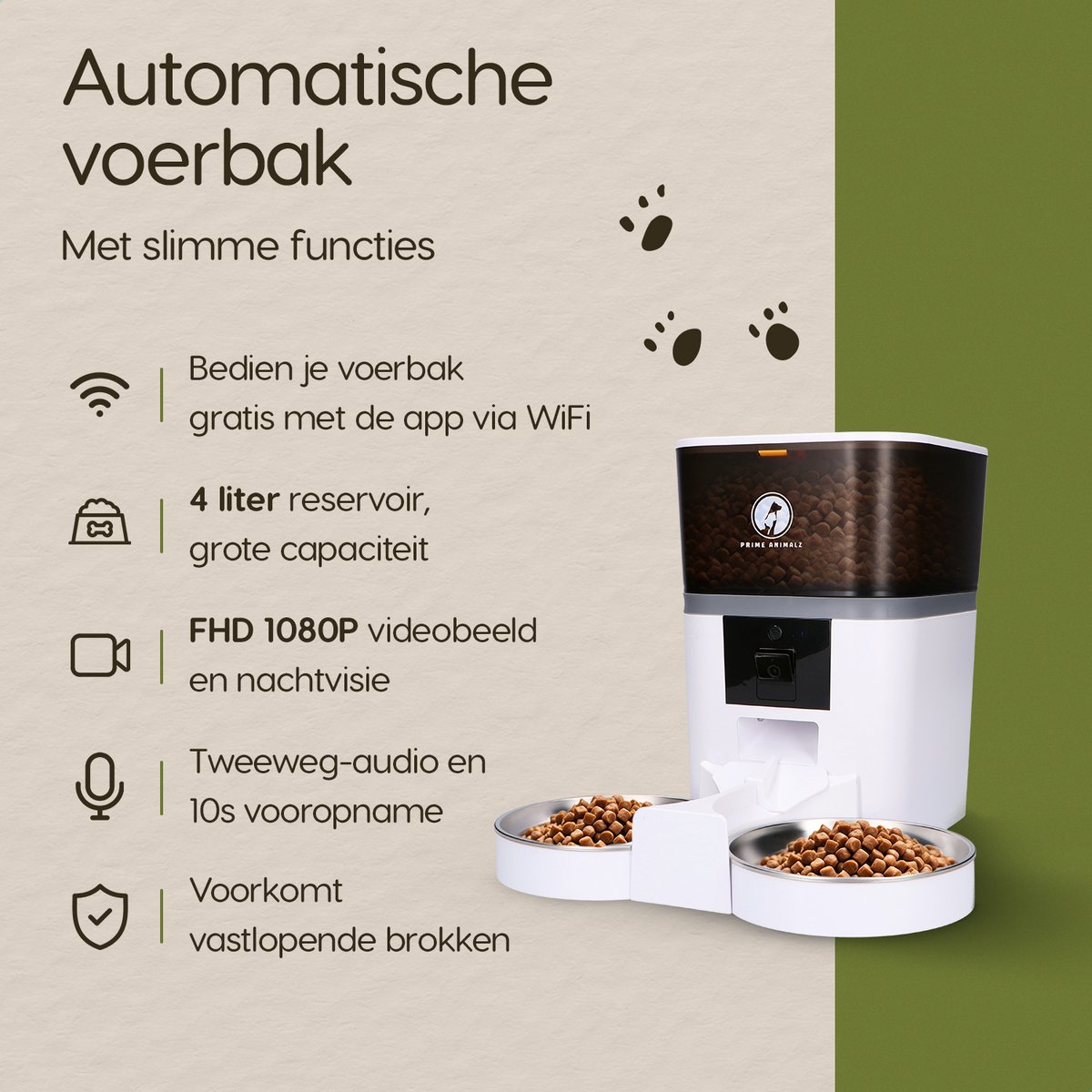 Prime AnimalZ Automatische Voerbak 4L met Camera Wit - afbeelding 2