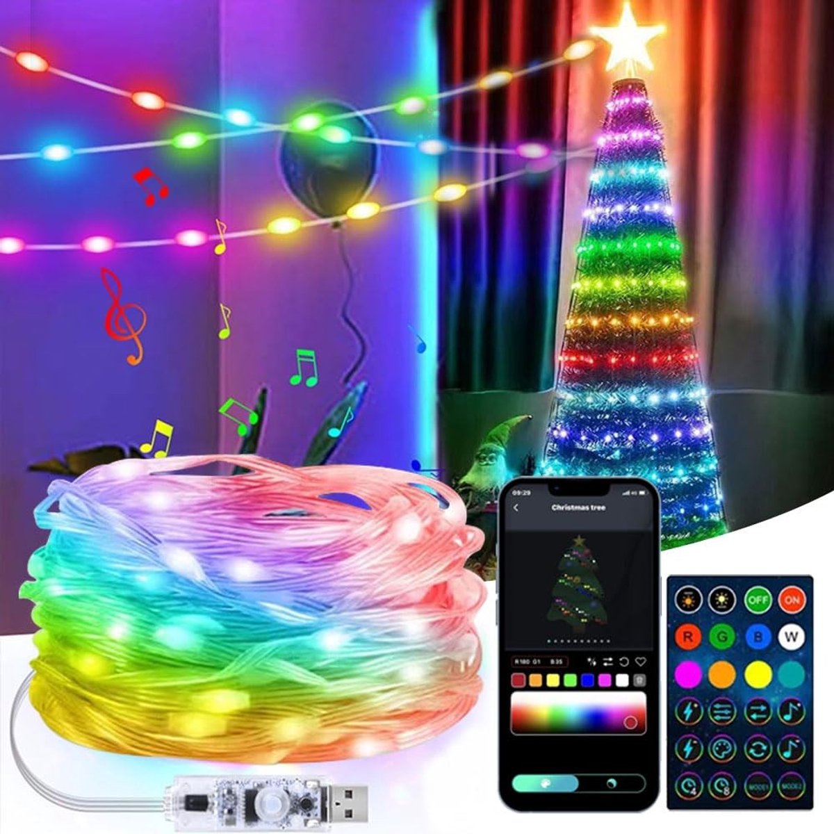 200 leds 20 m RGB feeënlichtketting USB Bluetooth String Light - muzieksynchronisatie & timing - afstandsbediening - smart lichtketting