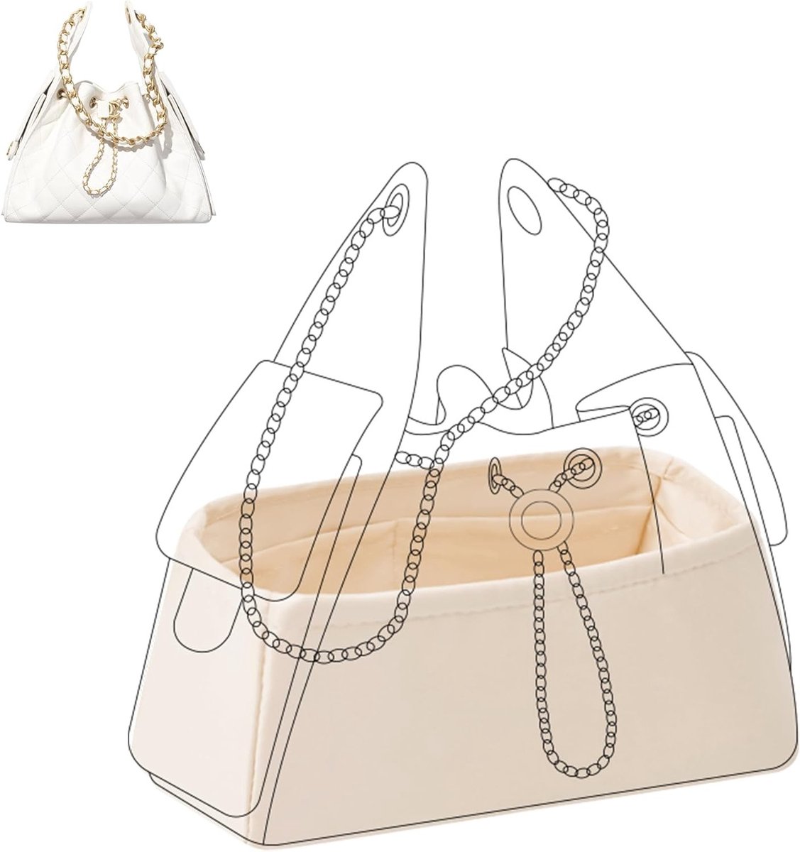 Silk Bag Organizer Insert voor Chanel 25C S/M Tassen, Luxe Handtas Organizer, Ideaal voor Accessoires en Portemonnees (Craie, 25C Hobo Small)
