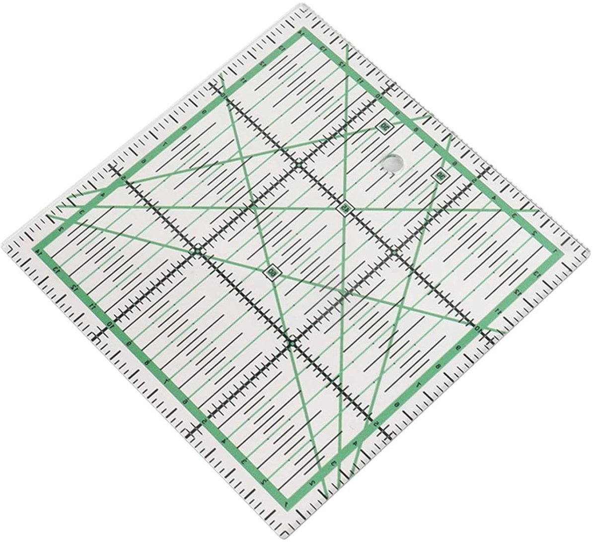 Acryl Quiltliniaal - Meetinstrument Stof - Nauwkeurig Snijden - Antislip Ontwerp - 15x15 cm - Groen