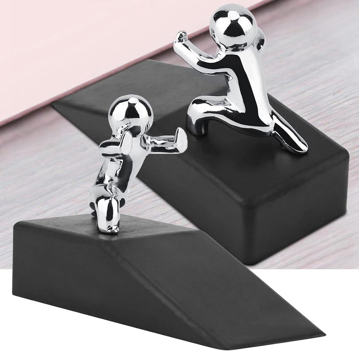 Deurstopper - Deurwig - Deuren Open Houden - Antislip Rubber - 10 x 6 cm - Zwart Zilver