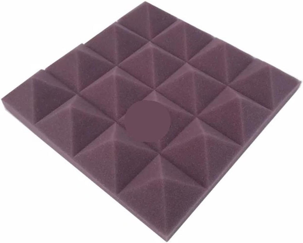 Akoestische panelen - Geluidsisolatie schuim - Geluidsverbetering ruimte - Zelfklevend piramide ontwerp - 60 stuks 50mm - Paars