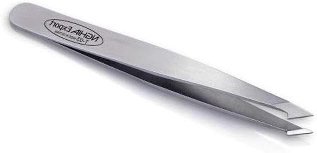 Wenkbrauw Pincet - Precisie Pincet - Gezicht Vormgeven - Puntige Schuine Punt - 9.7cm - Zilver