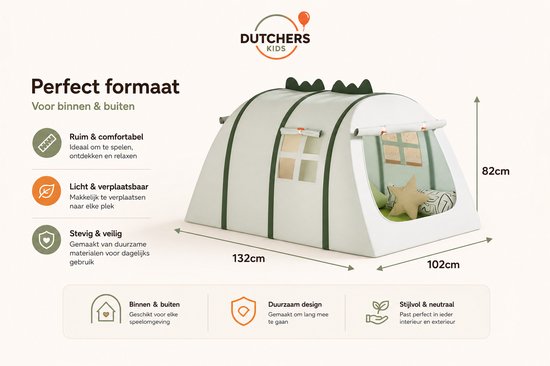 Dutchers® Dinosaurus Speeltent - Kindertent - Speelhuis - Tipitent - Speelhuisje - Tent - Binnentent - Speelhuisje van Oxford-stof voor binnen & buiten - Groen van Merkloos — afbeelding 5