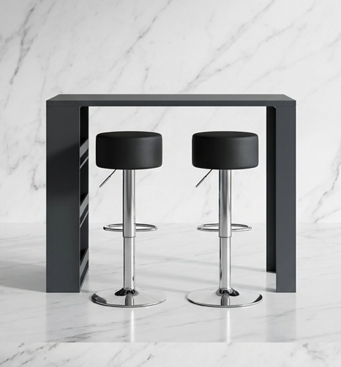 Luxe Bartafel Set Urban Storage Elite XL – 3-Delige Barset met 2 Barkrukken en Opbergruimte – Hoge Keukentafel 117x57 cm – Industrieel Design – Antraciet-Ganeey