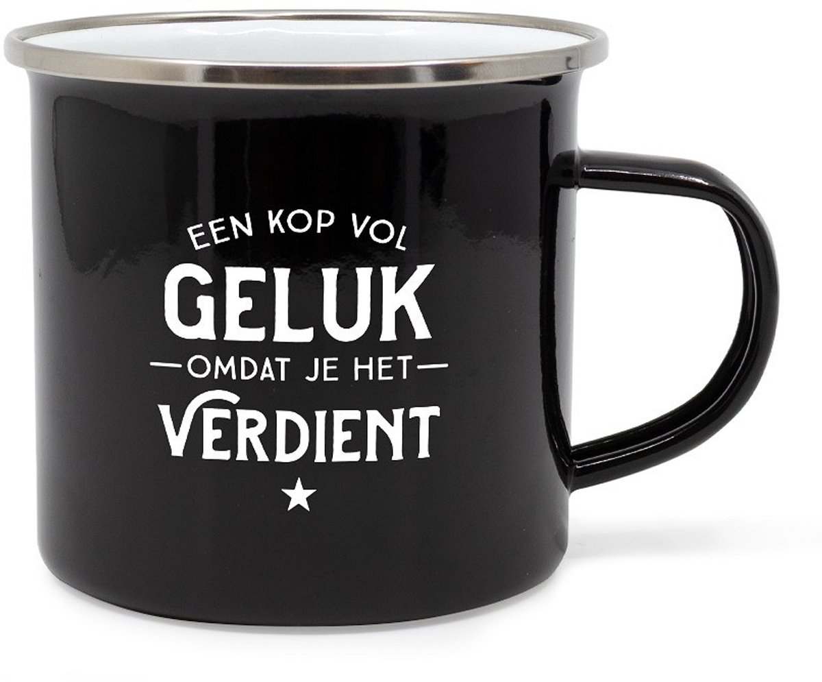 Mok - Beker van Metaal - Koffie - Een Kop Vol Geluk Omdat Je Het Verdient - lint: "Speciaal voor jou" - Cadeauverpakking
