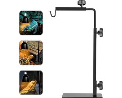 Reptielenlamp Standaard - Vloerlamp Houder - Terrarium Verlichting - Volledig Metalen Structuur - Verstelbaar 40-79 cm - Zwart