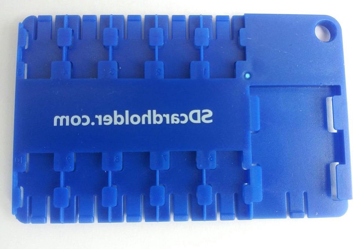 Micro SD Kaarthouder - Geheugenkaart Case - Veilig Opslaan - Houdt 10 Kaarten - 1 Adapter - Blauw