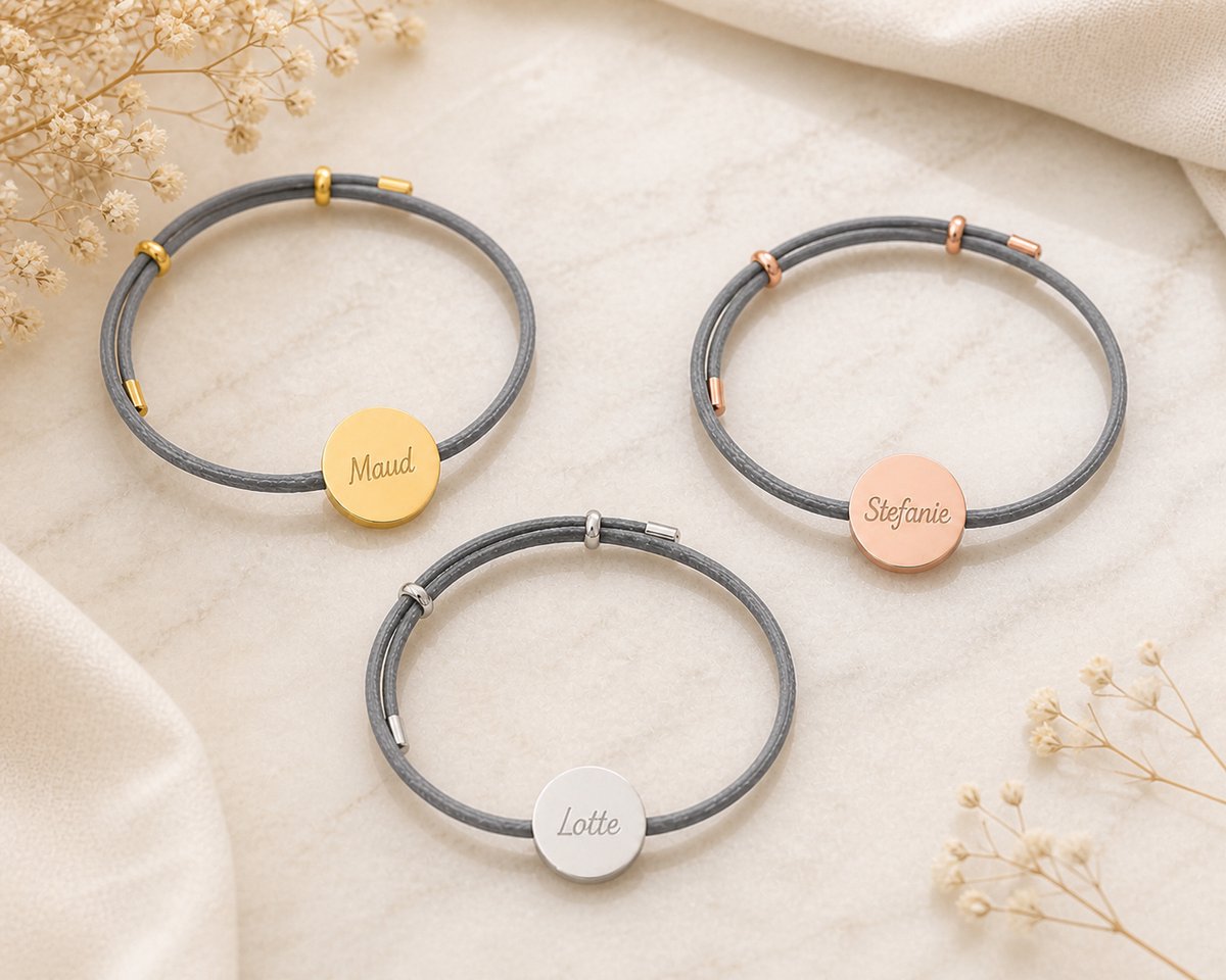Armband Liv grijs/rosé goud gepersonaliseerd sieraad met naam gegraveerd, leuk persoonlijk cadeau voor moeder, vrouw of vriendin.