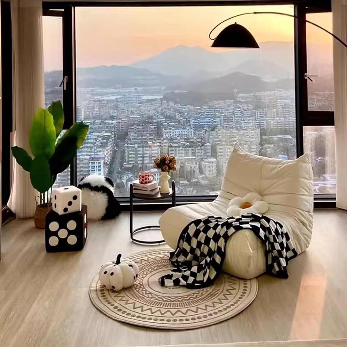 Togo Fireplace Chair, Corner Bean Bags, Comfortable Lazy Floor Sofa, Foam Lounge Chair Sofa with Ergonomic Design, for Living Room, Bedroom, Dorm, Salon, Office