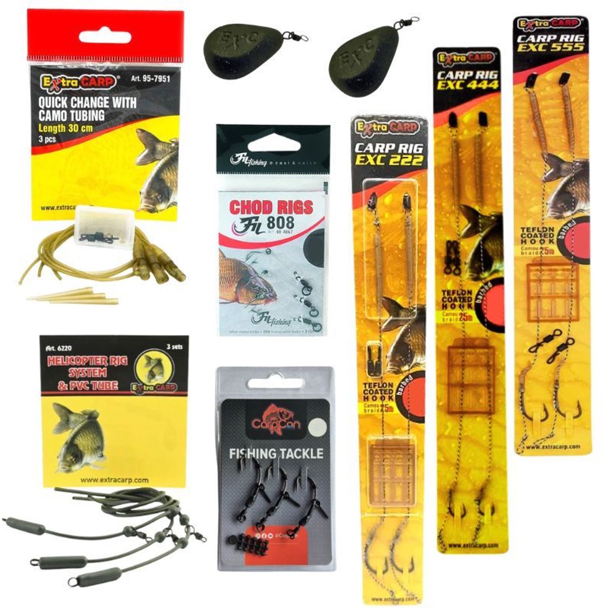 FC's Luxe Karper Onderlijnen & Montage Pakket - Haakmaat #4 - 12 Karper Rigs, Vislood & Onderlijnmontage - Hair Rigs, Chod Rigs & Spinner Rigs - Rigs pakket voor Karper Vissen