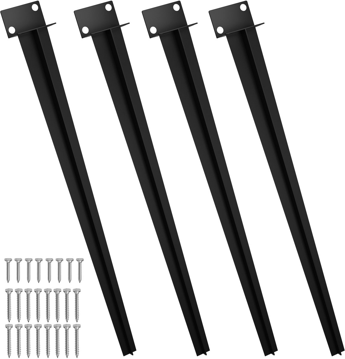 Aufun 4 stuks universele inrijpaalanker - 70 cm - Zwart - L-vormige grondbuis gespoten - Voor houten palen, schuttingen en tuinprojecten