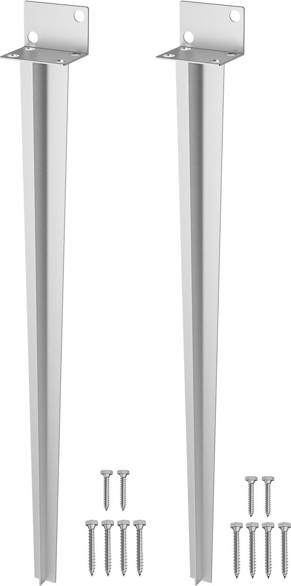 Aufun Universele paalsteun om in te slaan - L-vormige grondbus - thermisch verzinkt - voor houten palen - 50 cm - zilver - 2 stuks