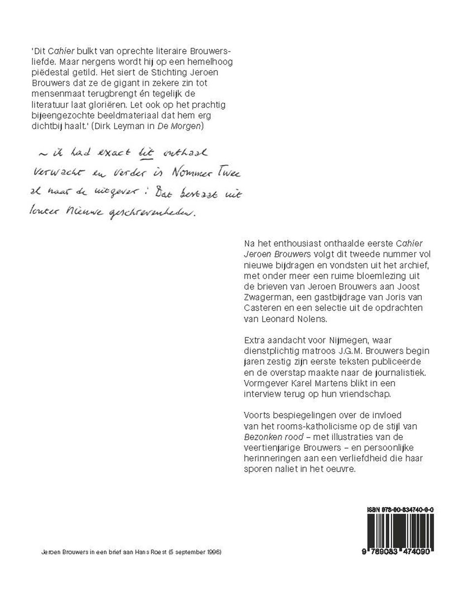 Cahier Jeroen Brouwers 2 - Cahier Jeroen Brouwers - back cover