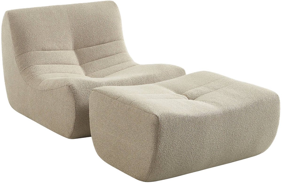 sweeek - 1-zits fauteuil met voetenbank getextureerde bouclé stof - sokol
