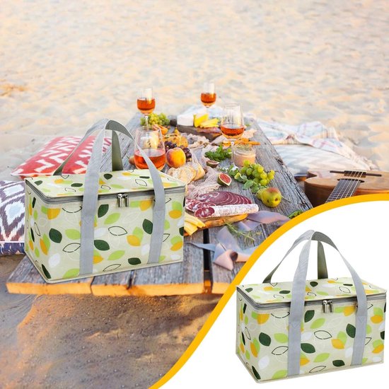 Geïsoleerde Picknicktas - Opvouwbare Koeltas Met Ritssluiting - Herbruikbaar - Voor Warm En Koud - Draagbaar Voor Buitengebruik - Afmeting 35x20x20 Cm — afbeelding 3