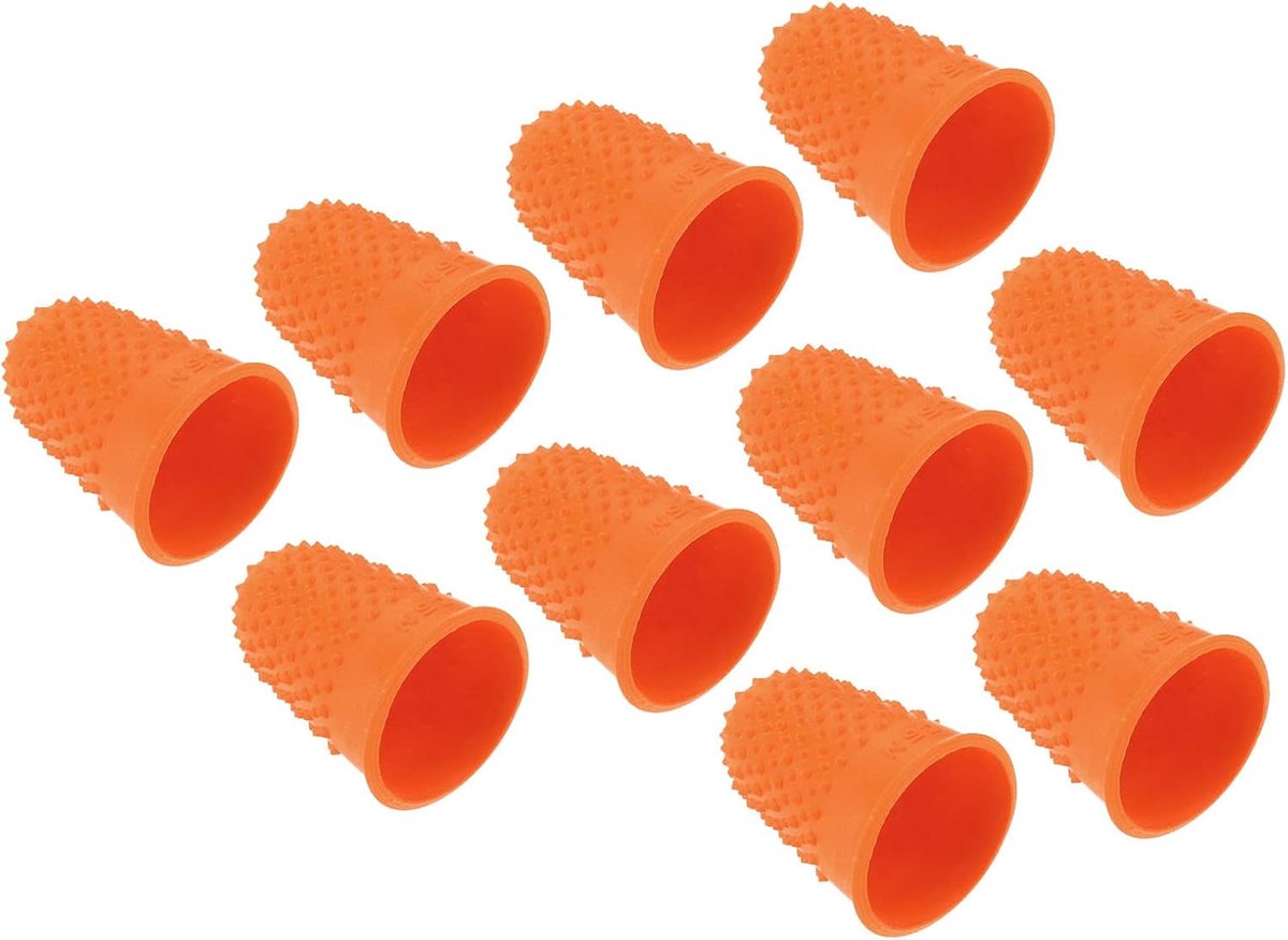Rubber Fingertips - 0.79 x 1.18 inch - 10 Pcs Silicone Thumb Fingertip Protective Covers - Thimble Grips voor Office - Counting - Sewing - Grote Oranje Maat - Vingerbeschermers