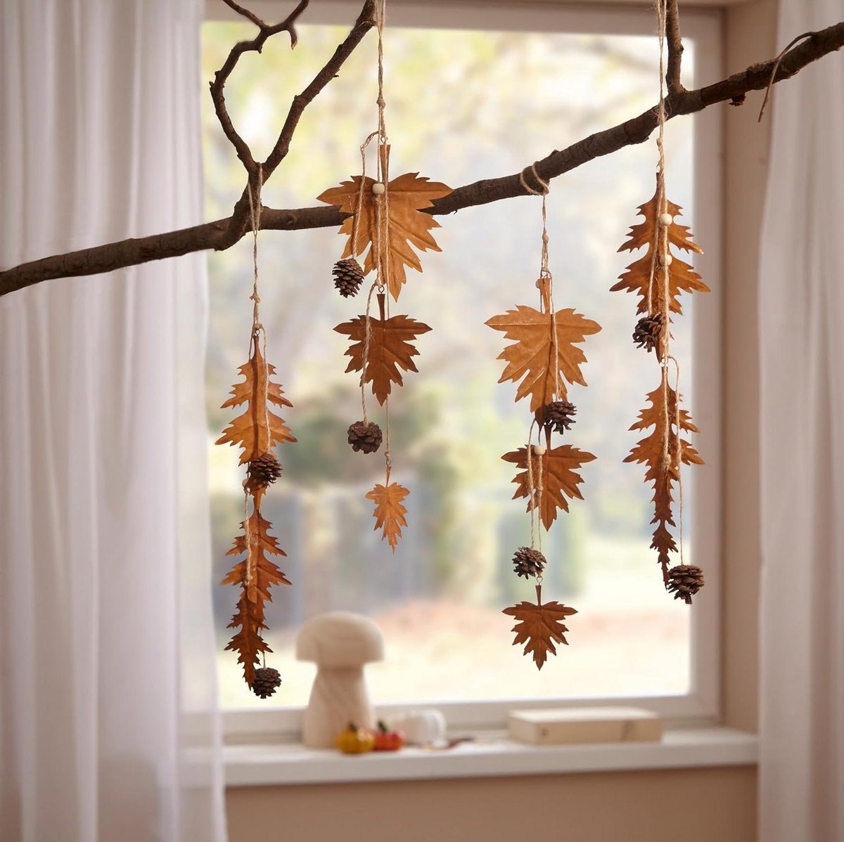 Decoratieve Hangers - Herfstbladeren Set - Woning Decoratie - Roest-look Metaal - 45 cm Hoog - Bruin