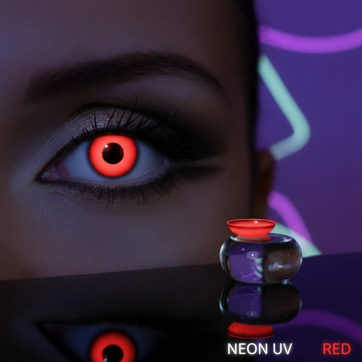 UV Rode Kleurlenzen - Rode uv-contactlenzen zonder sterkte - gekleurde contactlenzen met speciaal uv-effect voor carnaval en cosplay
