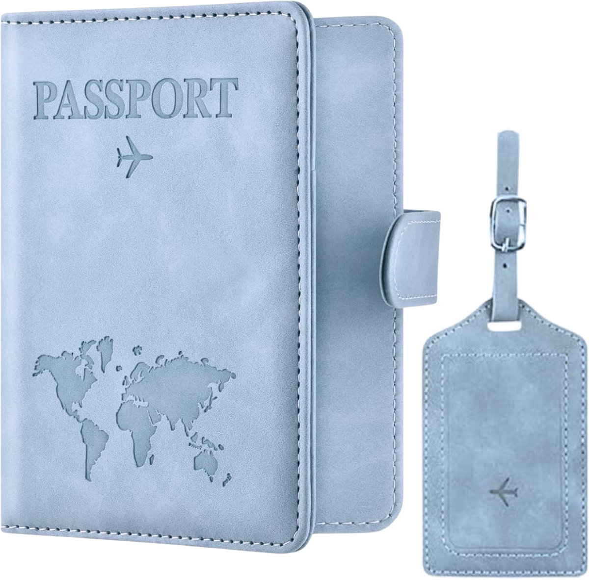 Tamarow Paspoort Hoesje met Bagagelabel - Paspoorthouder met RFID Bescherming - Beschermhoes voor Paspoort & Kaarthouder - Licht Blauw