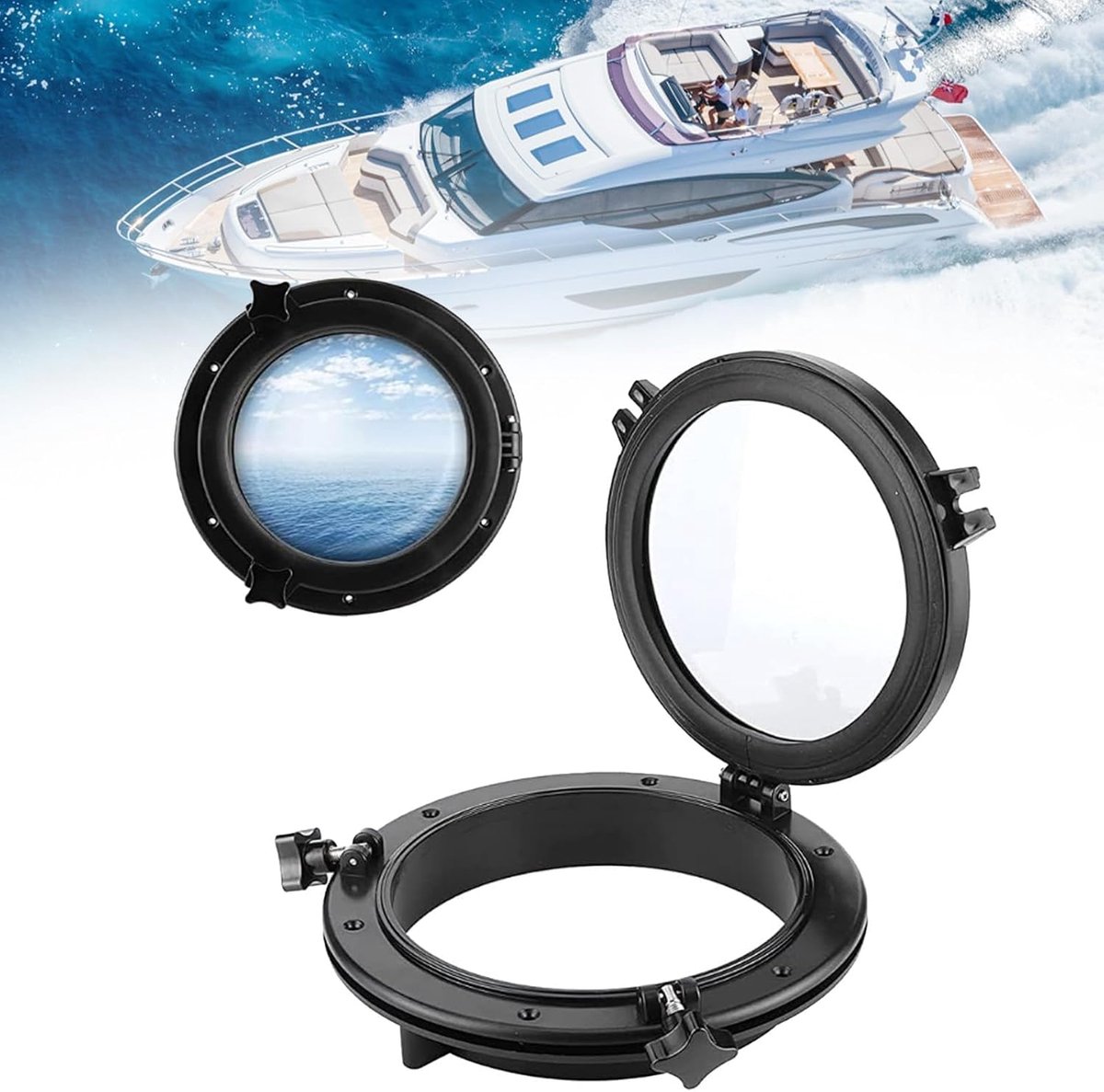 Portholes - 10 Inch Replacement Boat Gate Light - Window Accessories - 4mm Tempered Glass - Round Window - Black Round Opening - Portholes for Boats - Yacht
